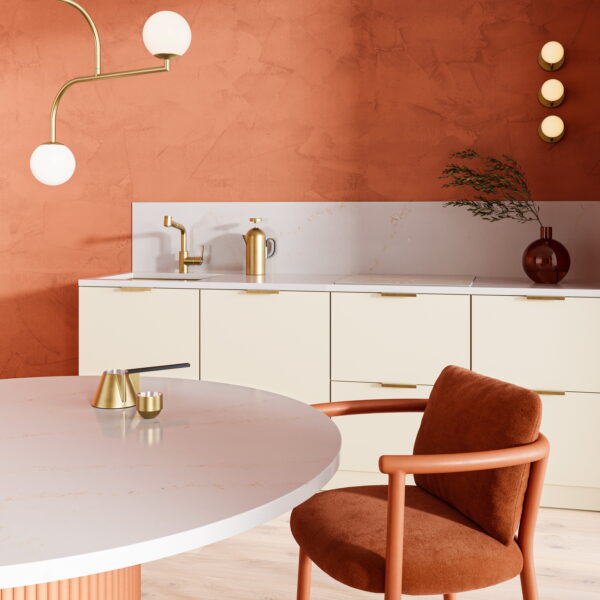 Elysian Gold kuchnia z salonem od Technistone