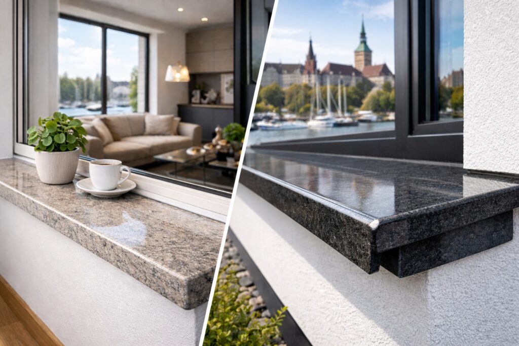 parapety granitowe Szczecin zewnętrzne i wewnętrzne na wymiar odporne na warunki nadmorskie